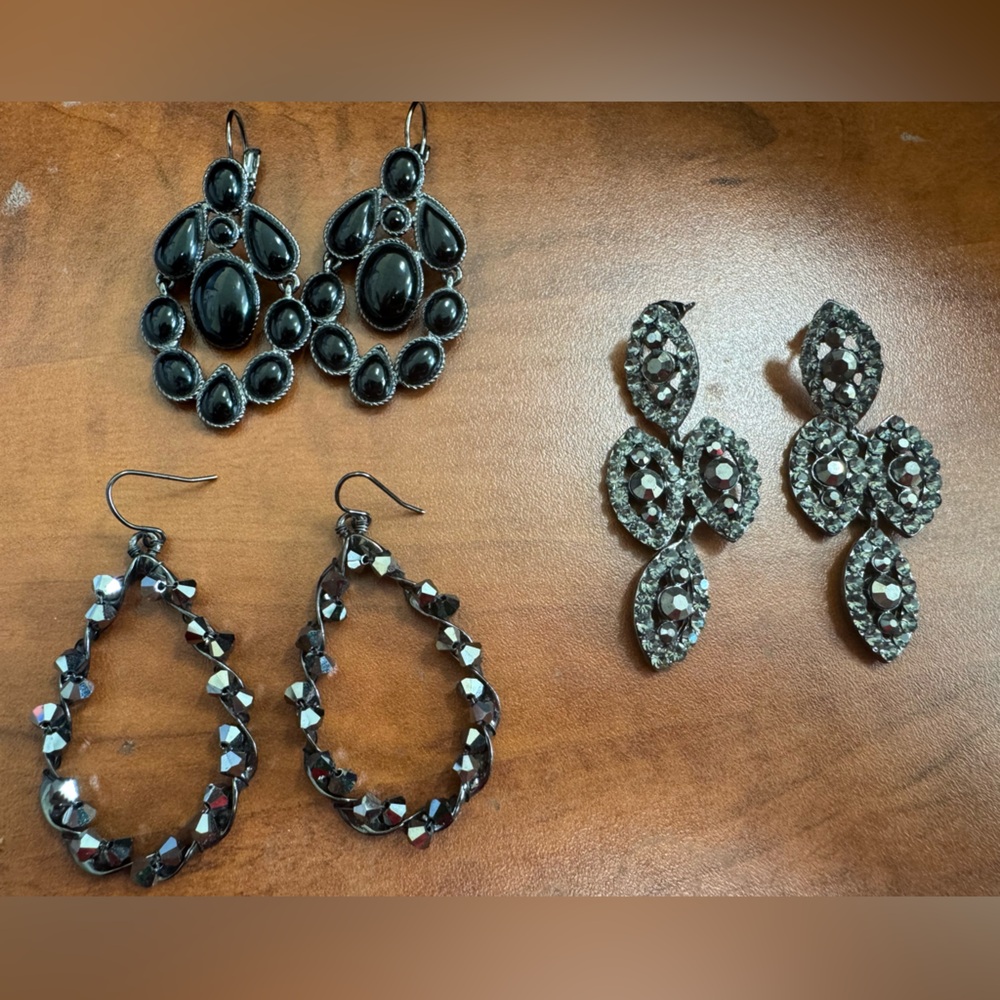 Evening Statement Earrings Bundle | Gunmetal Crys… - image 1